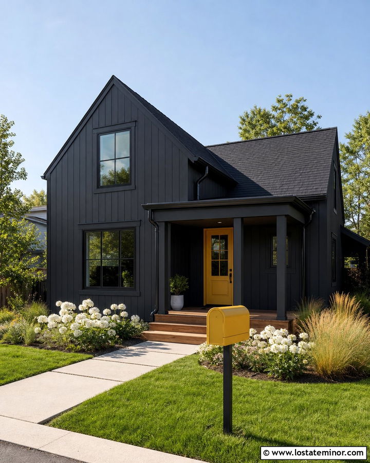 Black House With Yellow Mailbox - 30 Black House Design With Mailbox Ideas