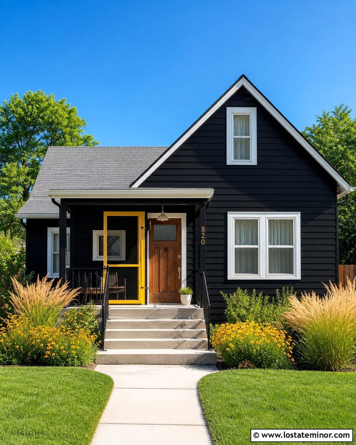 Black House With Yellow Screen Door - 30 Black House Design With Screen Door Ideas