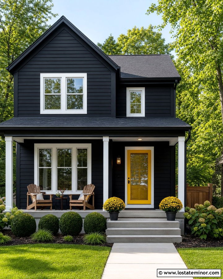 Black House With Yellow Storm Door - 30 Black House Design With Storm Door Ideas