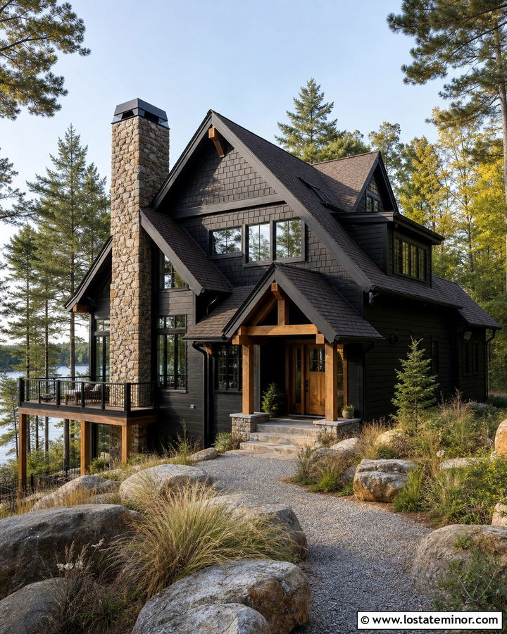 Black Lake House With Cedar Shingles - 30 Black House Design With Shingles Ideas