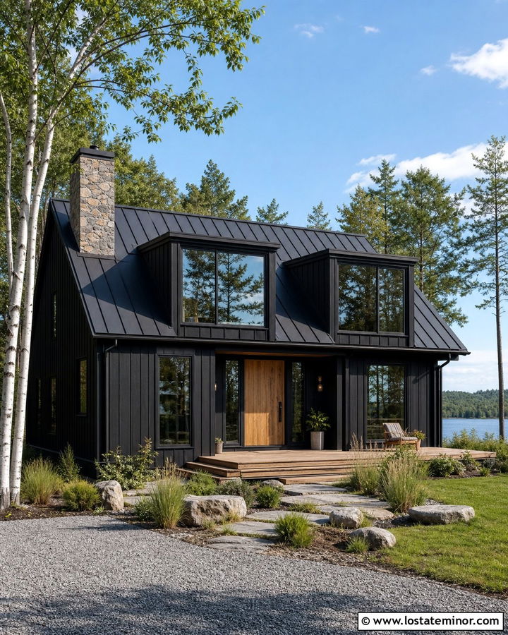 Black Lake House With Glass Dormers - 30 Black House Design With Dormers Ideas