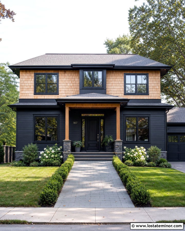 Black Lap Siding House With Cedar Shake Upper Floor - 30 Black House Design With Cedar Shake Ideas