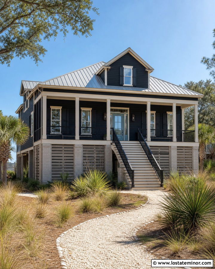 Black Lowcountry House With Tabby Wainscoting - 30 Black House Design With Wainscoting Ideas