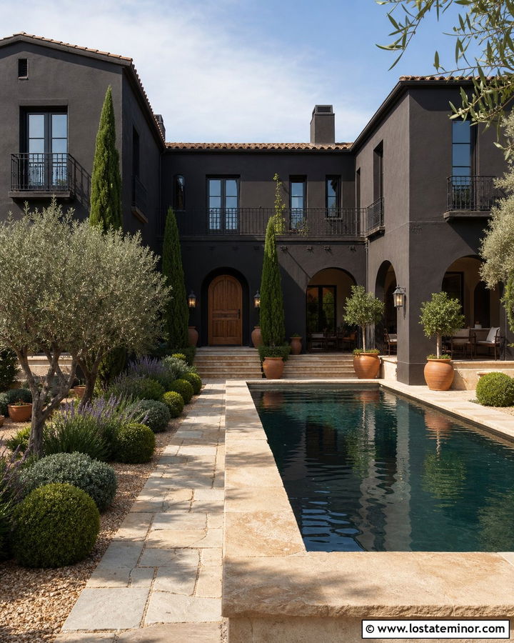 Black Mediterranean House With Pool - 30 Black House Design With Swimming Pool Ideas