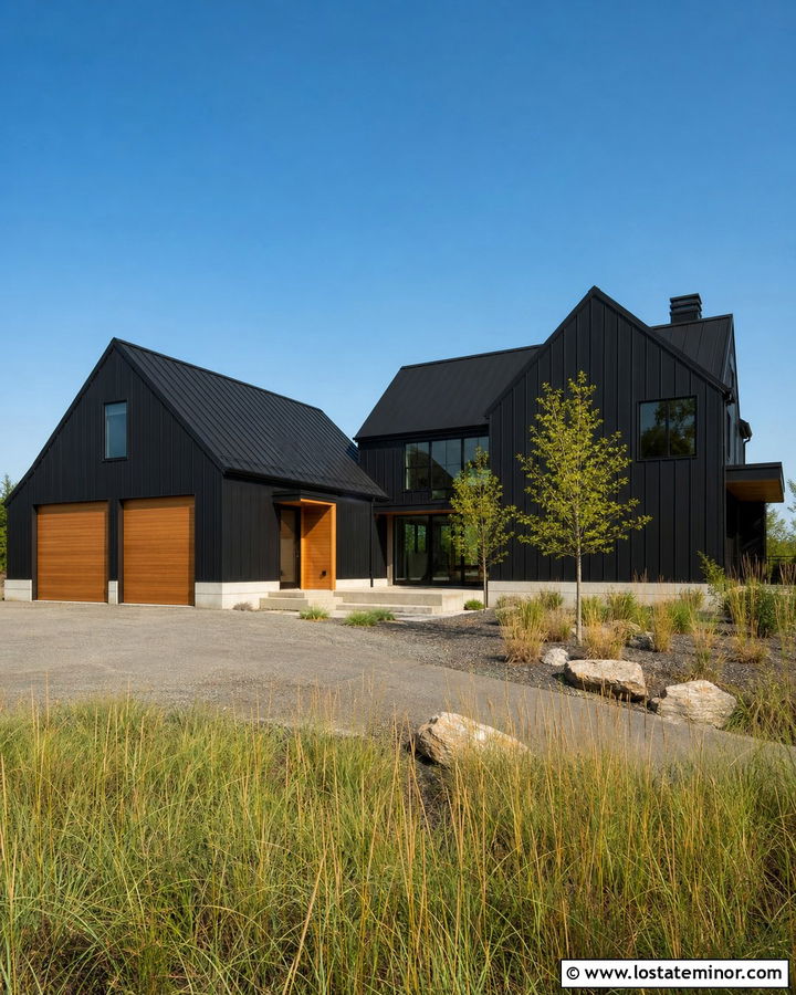 Black Metal Siding With Wood Accents - 30 Black House Design With Siding Ideas