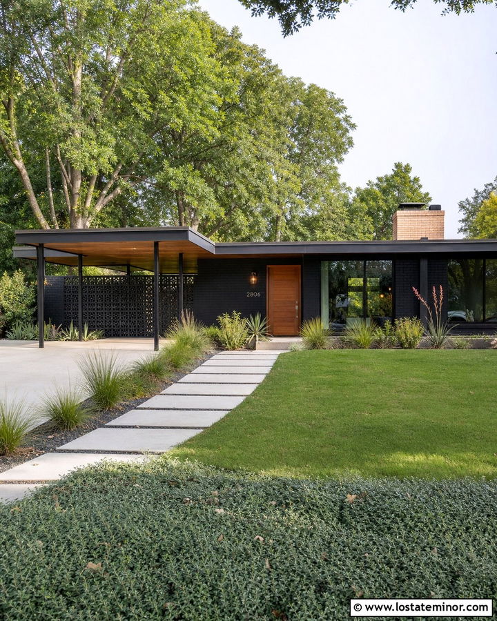 Black Mid Century House With Carport - 30 Black House Design With Carport Ideas
