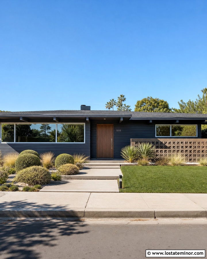 Black Midcentury House With Aluminum Window Frames - 30 Black House Design With Window Frames Ideas