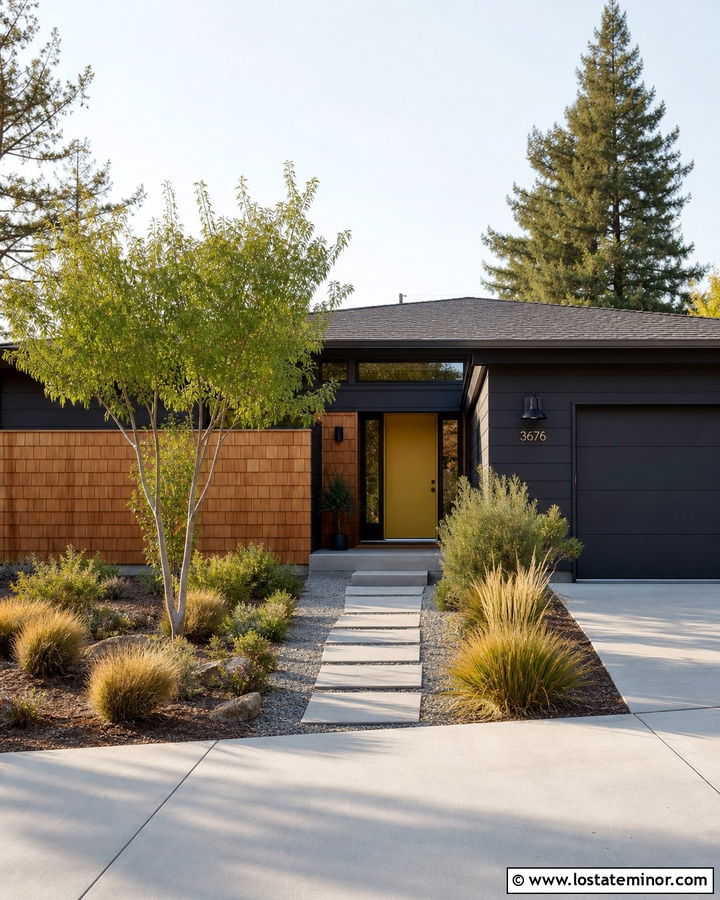 Black Midcentury House With Cedar Shake Courtyard - 30 Black House Design With Cedar Shake Ideas