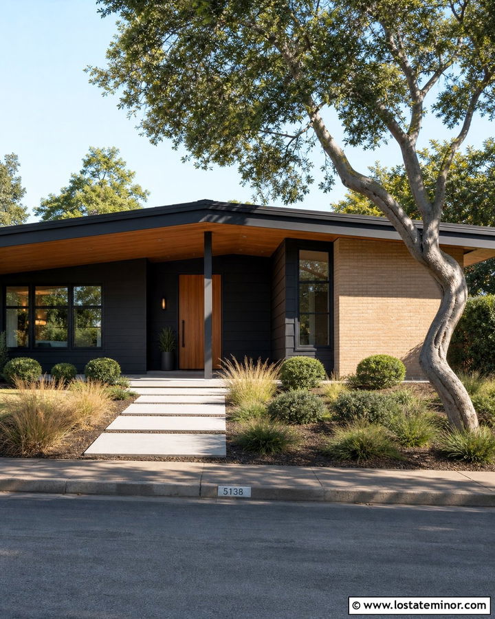 Black Midcentury House With Teak Porch Ceiling - 30 Black House Design With Porch Ceiling Ideas