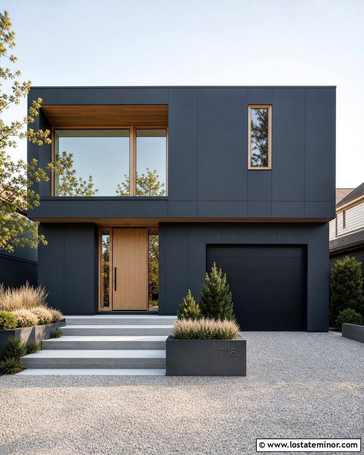 Black Minimalist House With White Oak Window Frames - 30 Black House Design With Window Frames Ideas