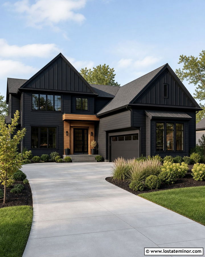 Black Mixed Siding With Cedar Panels - 30 Black House Design With Siding Ideas