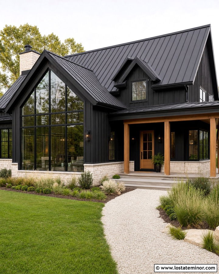 Black Modern Farmhouse With Glass Sunroom - 30 Black House Design With Sunroom Ideas