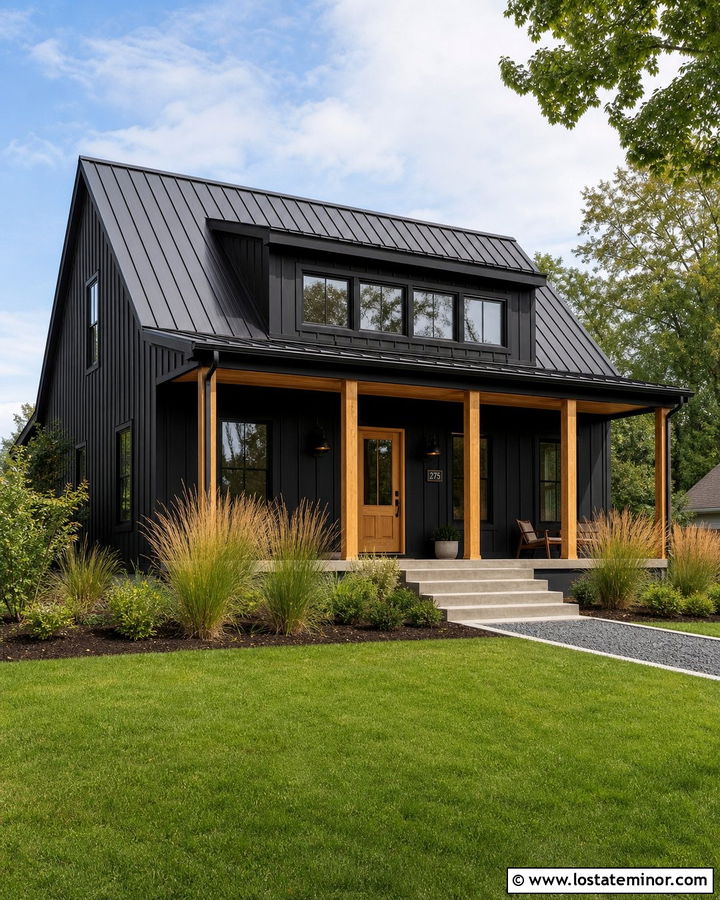 Black Modern Farmhouse With Shed Dormer - 30 Black House Design With Dormers Ideas