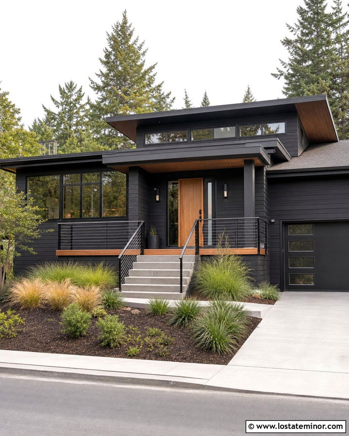 Black Modern House With Cable Railings - 30 Black House Design With Railings Ideas