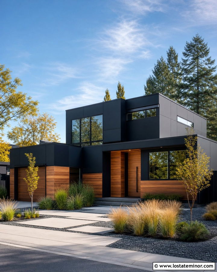 Black Modern House With Cedar Wainscoting - 30 Black House Design With Wainscoting Ideas