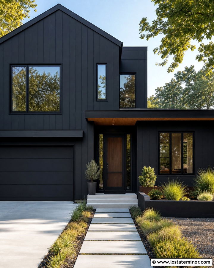 Black Modern House With Minimal Screen Door - 30 Black House Design With Screen Door Ideas