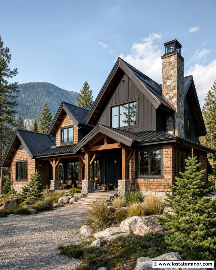 Black Mountain House With Cedar Shake Walls - 30 Black House Design With Cedar Shake Ideas