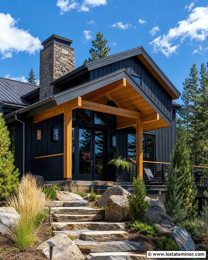 Black Mountain House With Douglas Fir Porch Ceiling - 30 Black House Design With Porch Ceiling Ideas