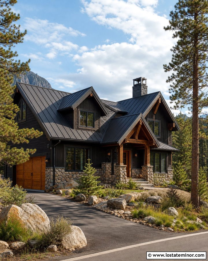 Black Mountain House With River Rock Wainscoting - 30 Black House Design With Wainscoting Ideas