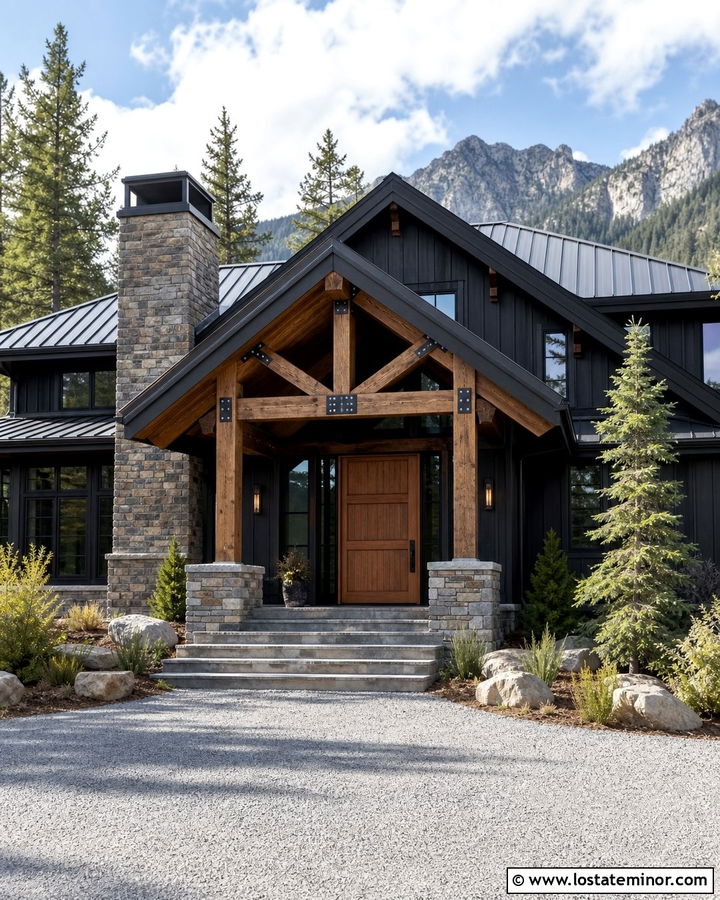 Black Mountain House With Timber Awning - 30 Black House Design With Awning Ideas