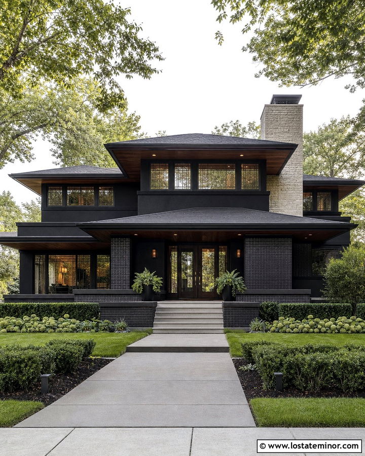Black Prairie House With Bronze Window Frames - 30 Black House Design With Window Frames Ideas