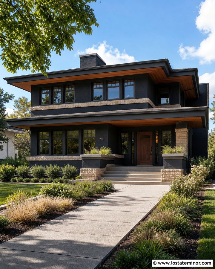 Black Prairie House With Cantilevered Awning - 30 Black House Design With Awning Ideas