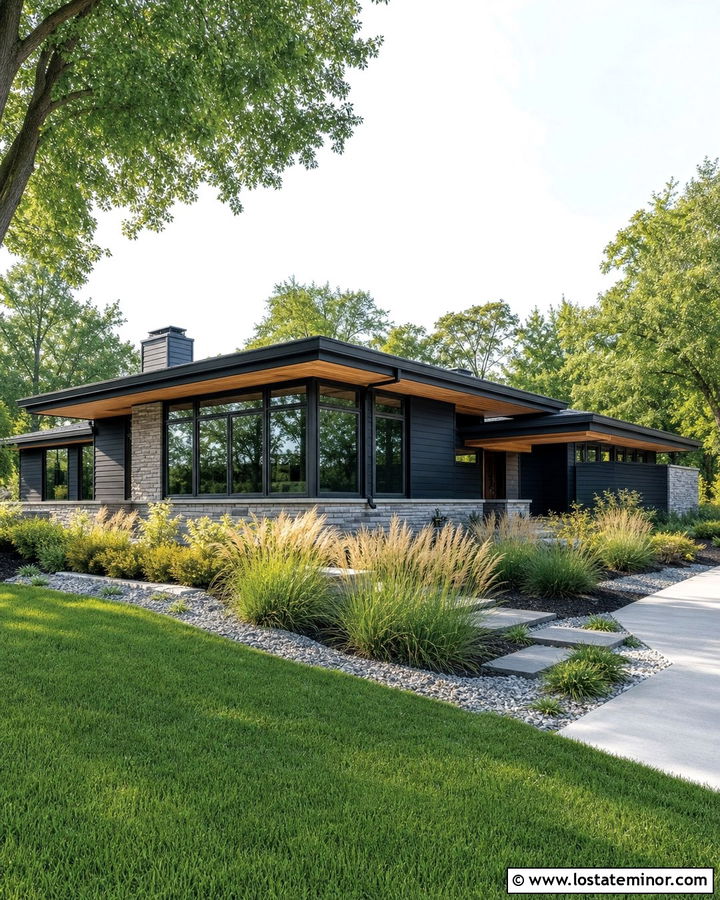 Black Prairie House With Corner Sunroom - 30 Black House Design With Sunroom Ideas