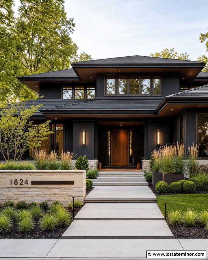 Black Prairie House With Horizontal House Numbers - 30 Black House Design With House Numbers Ideas