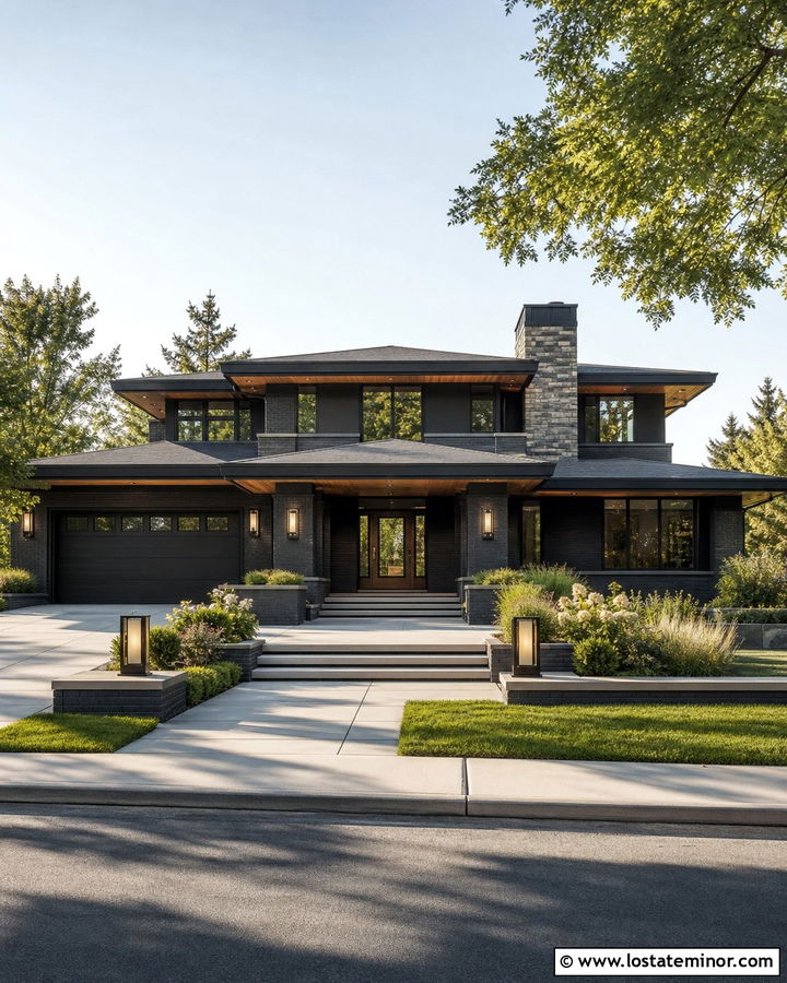 Black Prairie House With Horizontal Lighting - 30 Black House Design With Lighting Ideas