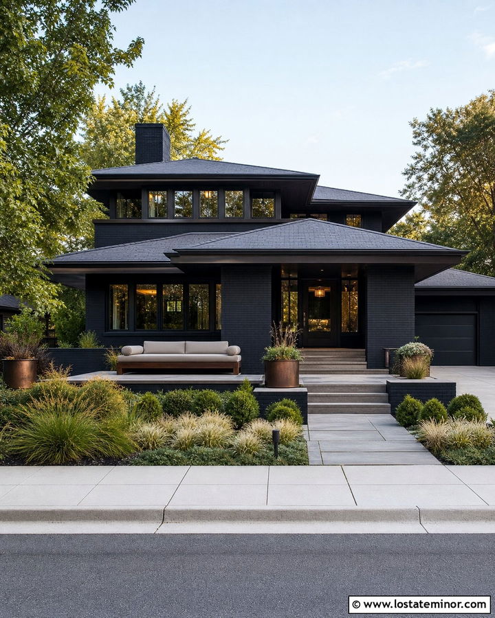 Black Prairie House With Low Daybed - 30 Black House Design With Daybed Ideas