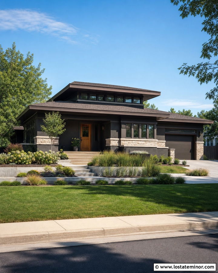 Black Prairie House With Low Profile Dormers - 30 Black House Design With Dormers Ideas