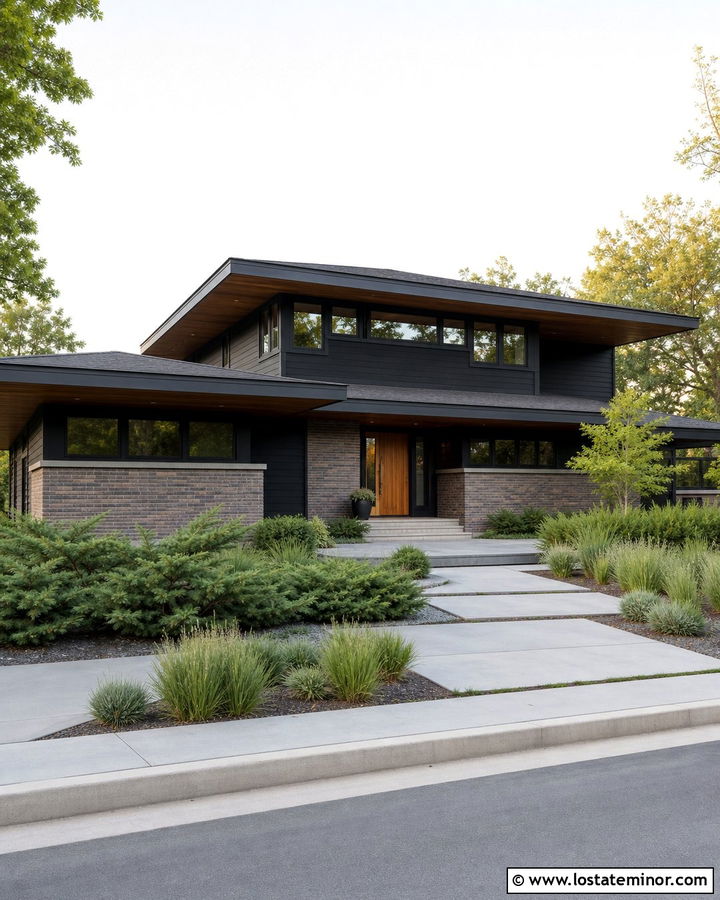 Black Prairie House With Thin Brick Wainscoting - 30 Black House Design With Wainscoting Ideas