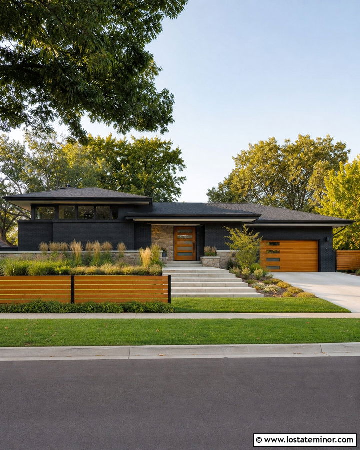 Black Prairie House With Wood And Metal Fence - 30 Black House Design With Fence Ideas