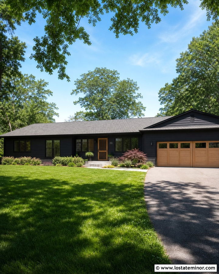 Black Ranch House With Architectural Shingles - 30 Black House Design With Shingles Ideas