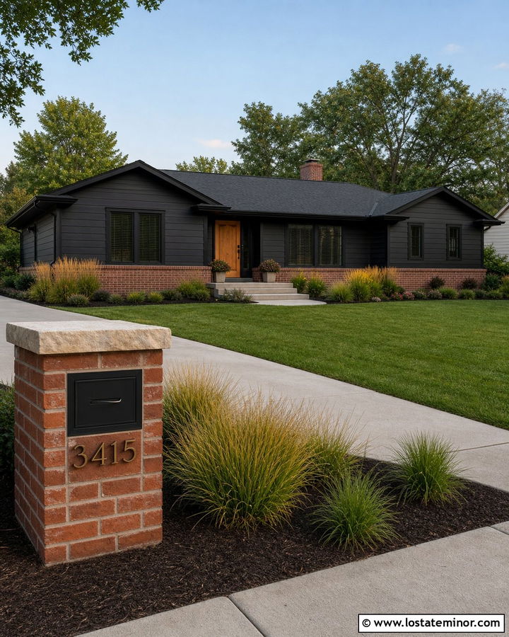 Black Ranch House With Brick Mailbox - 30 Black House Design With Mailbox Ideas