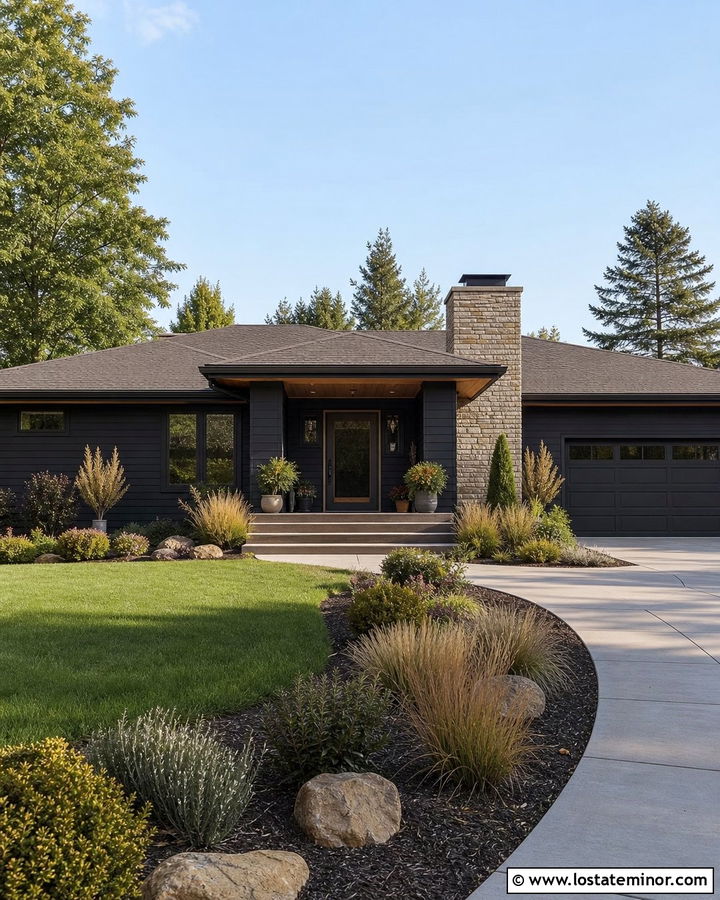 Black Ranch House With Bronze Screen Door - 30 Black House Design With Screen Door Ideas