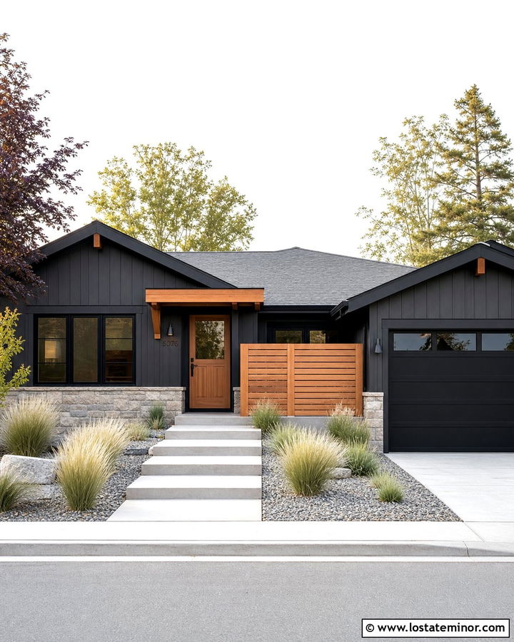 Black Ranch House With Cedar Dutch Door - 30 Black House Design With Dutch Door Ideas