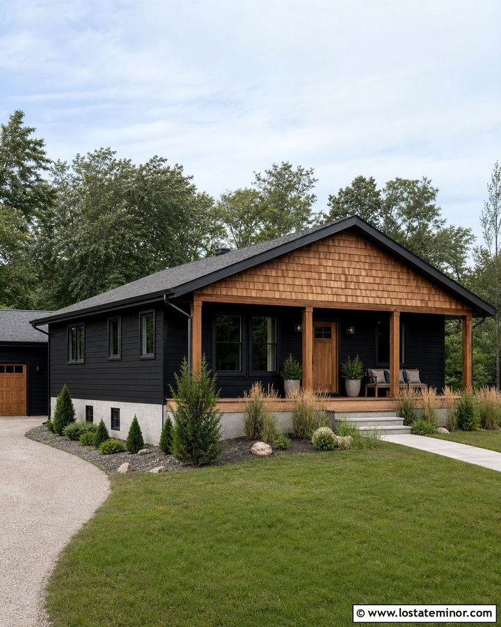 Black Ranch House With Cedar Shake Front Gable - 30 Black House Design With Cedar Shake Ideas
