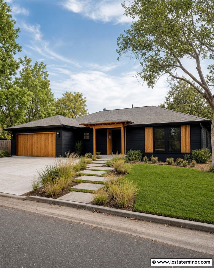 Black Ranch House With Cedar Shutters - 30 Black House Design With Shutters Ideas