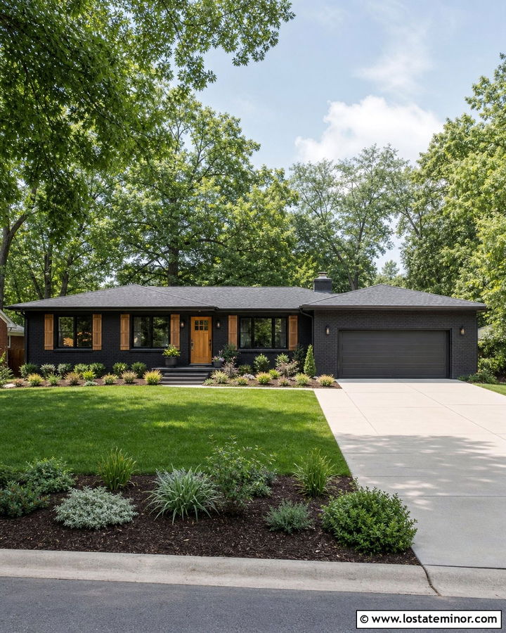Black Ranch House With Charcoal Garage Door - 30 Black House Design With Garage Door Ideas