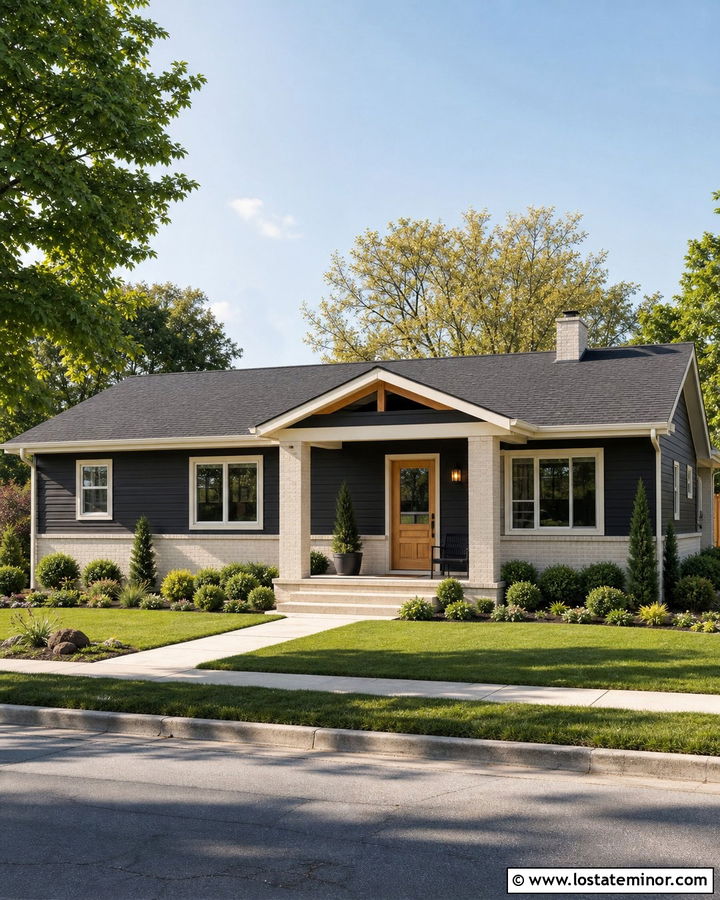 Black Ranch House With Limewashed Brick - 30 Black House Design With Brick Accents Ideas