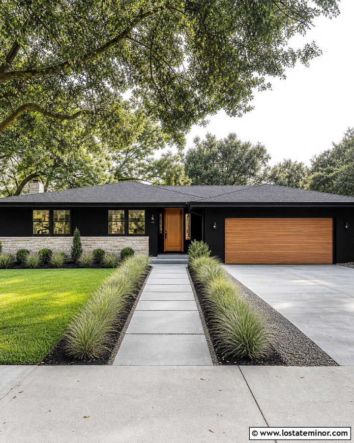 Black Ranch House With Low Slope Roof - 30 Black House Design With Roof Ideas