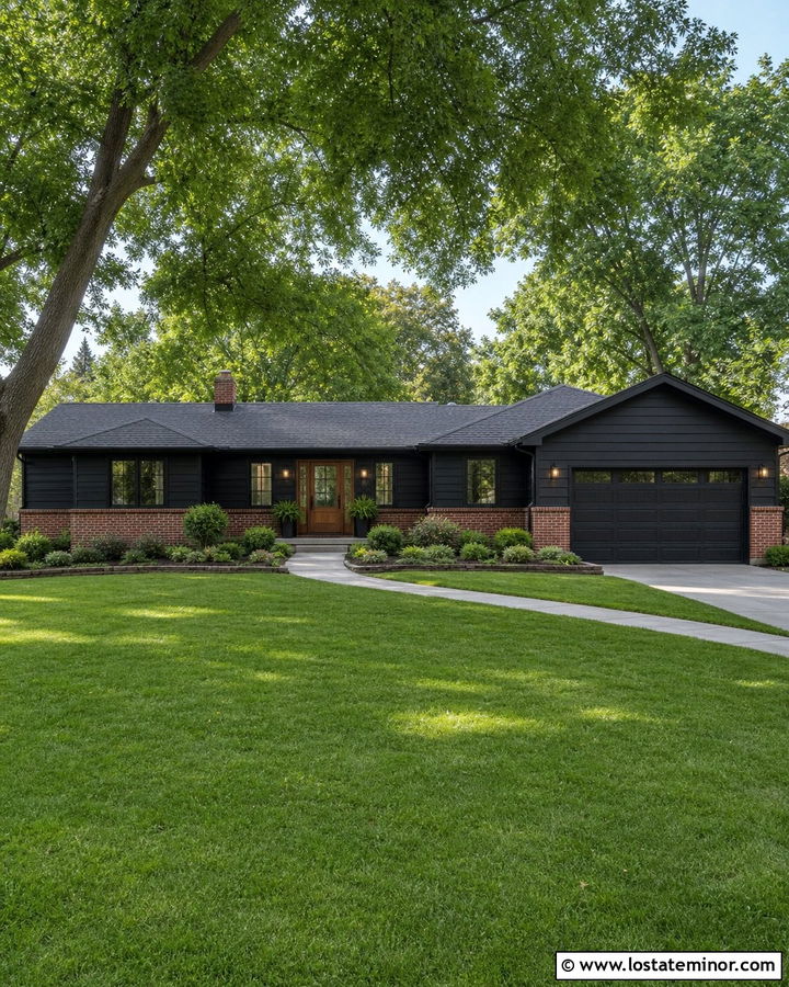 Black Ranch House With Red Brick Wainscoting - 30 Black House Design With Wainscoting Ideas