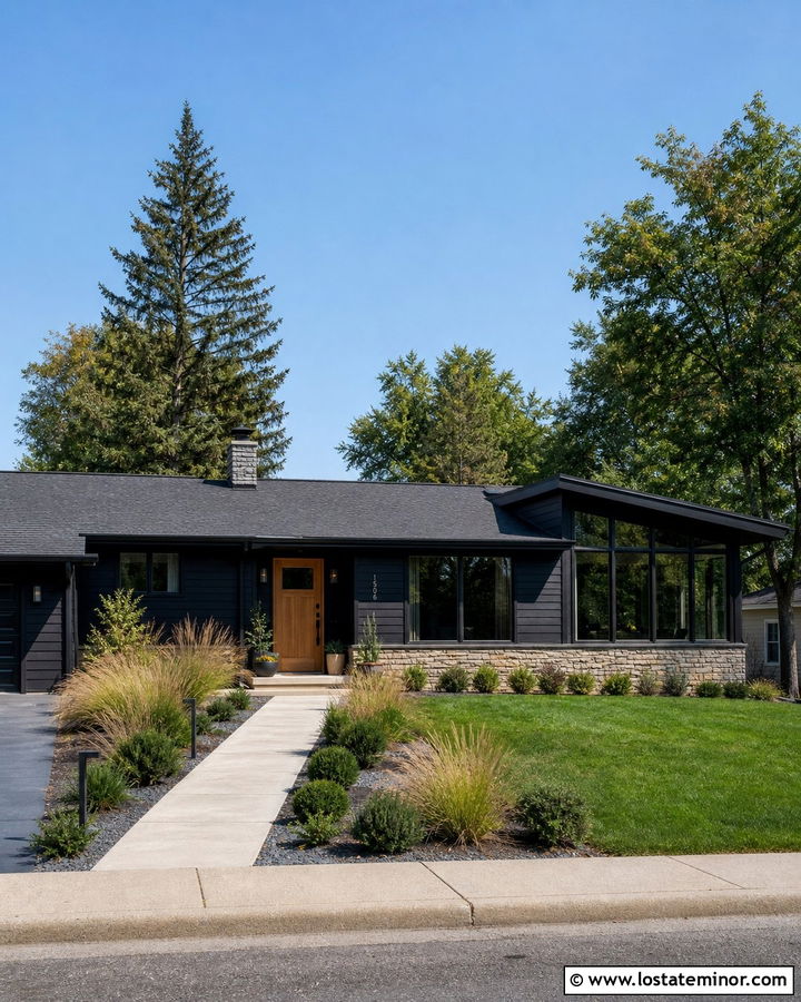 Black Ranch House With Side Sunroom - 30 Black House Design With Sunroom Ideas