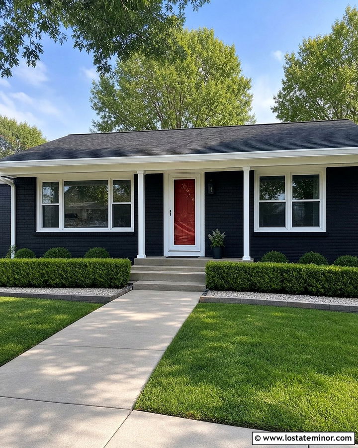 Black Ranch House With White Storm Door - 30 Black House Design With Storm Door Ideas