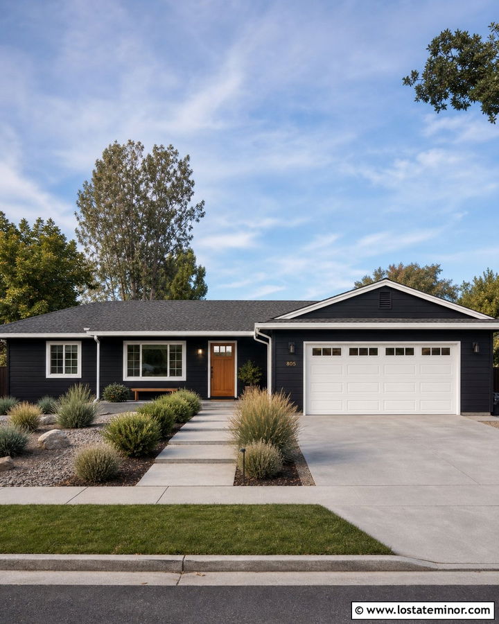 Black Ranch House With White Window Frames - 30 Black House Design With Window Frames Ideas