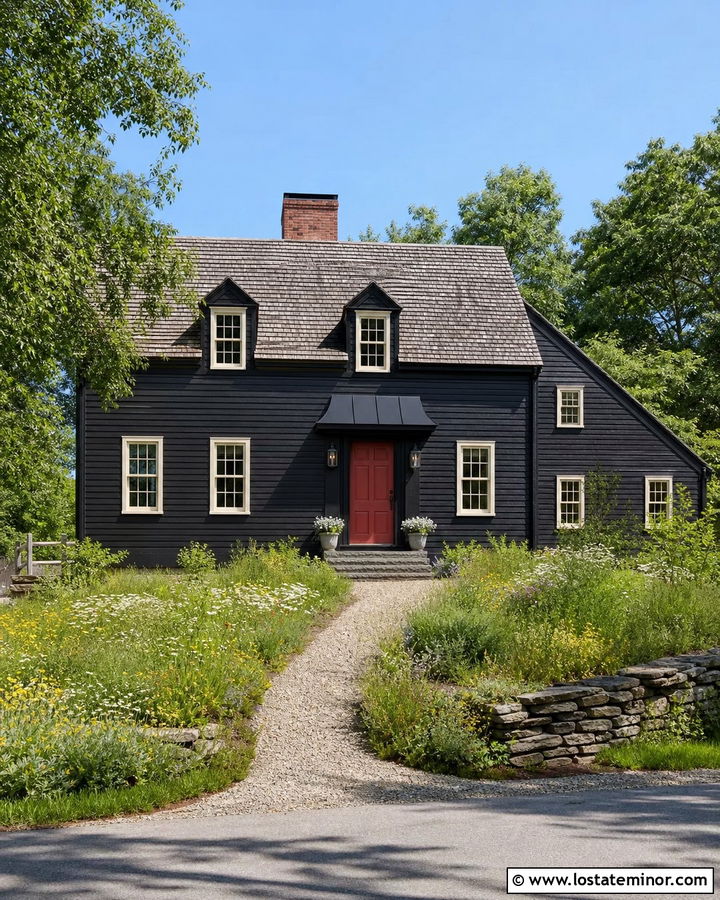Black Saltbox House With Gable Dormers - 30 Black House Design With Dormers Ideas