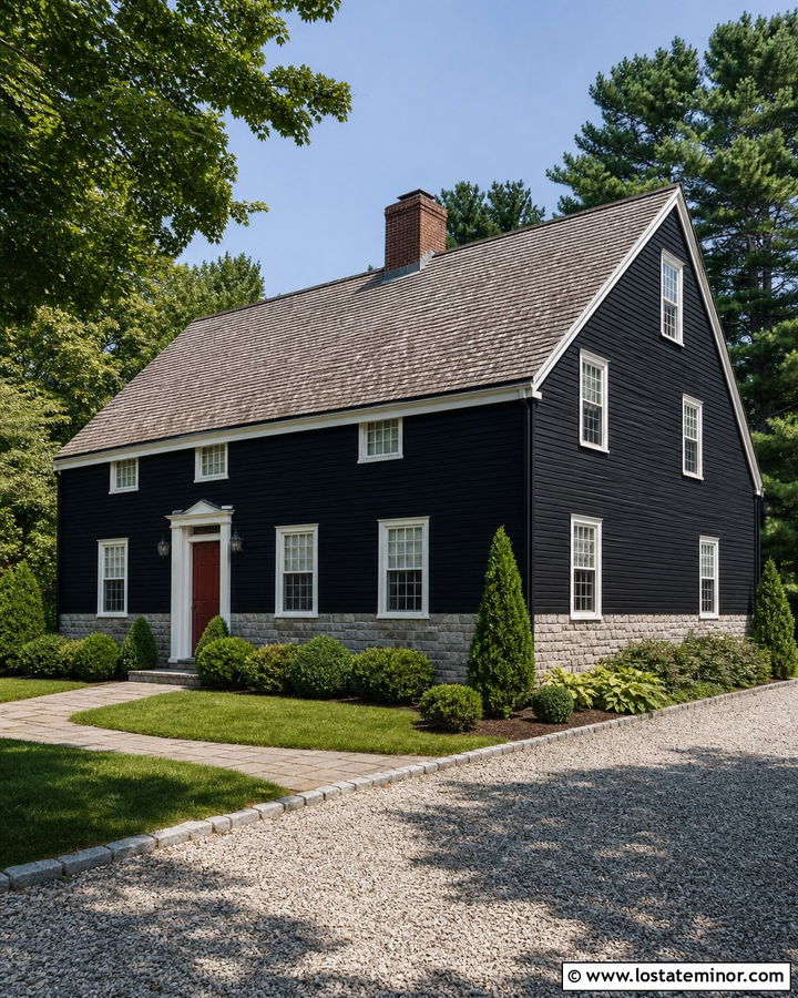 Black Saltbox House With Granite Wainscoting - 30 Black House Design With Wainscoting Ideas