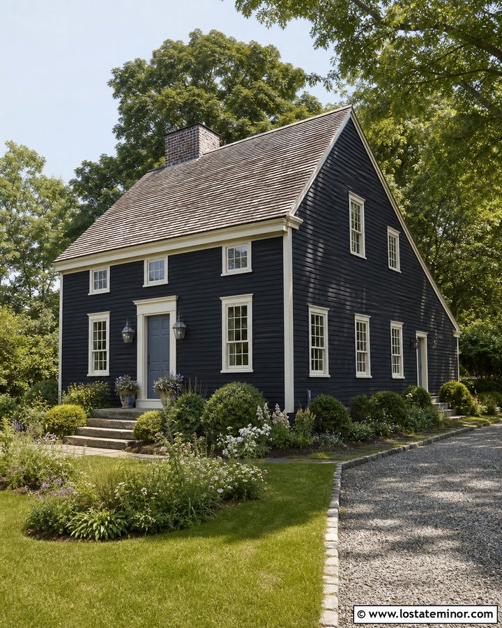 Black Saltbox House With Pewter Lanterns - 30 Black House Design With Light Fixtures Ideas