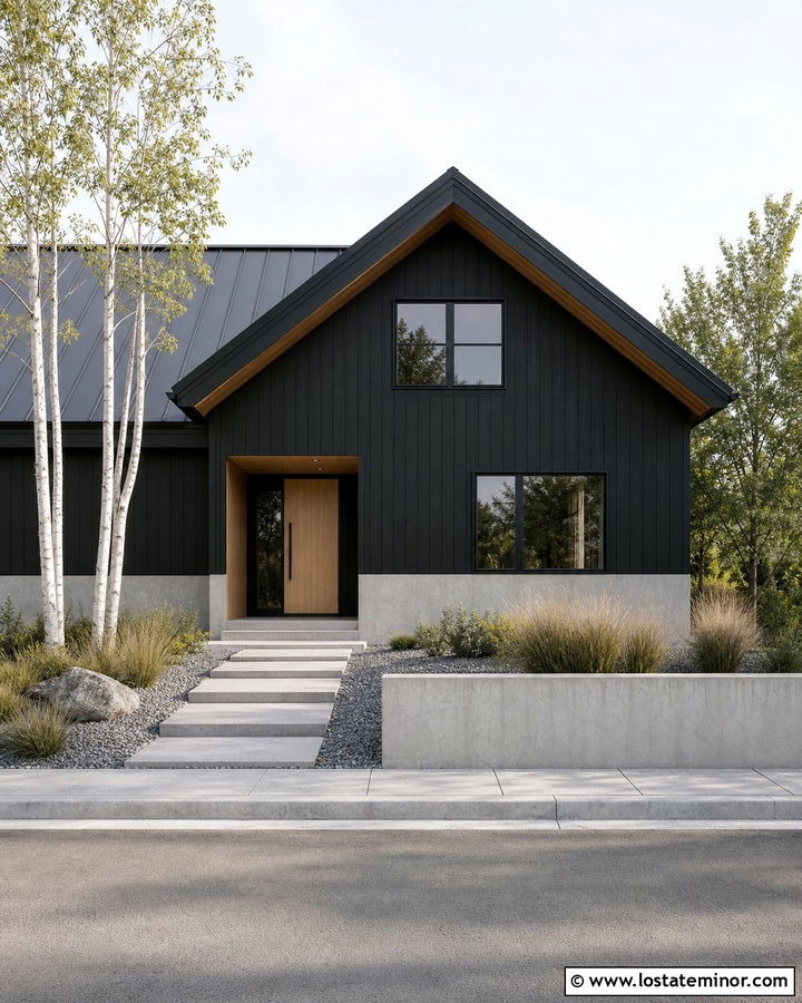 Black Scandinavian House With Concrete Wainscoting - 30 Black House Design With Wainscoting Ideas